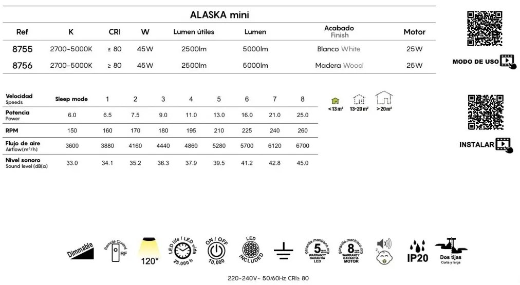 Lustra LED CCT cu ventilator si telecomanda ALASKA mini aspect lemn MA-8756
