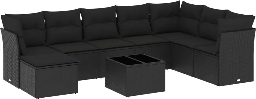 vidaXL Set mobilier de grădină cu perne, 9 piese, negru, poliratan