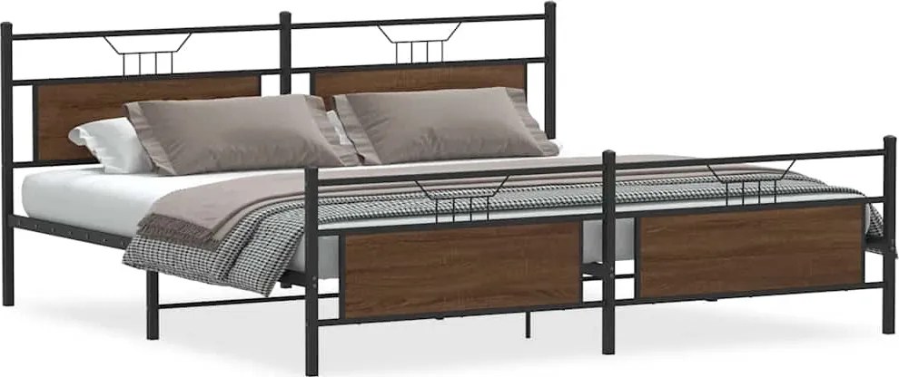 vidaXL Cadru de pat metalic fără saltea, stejar maro, 200x200 cm