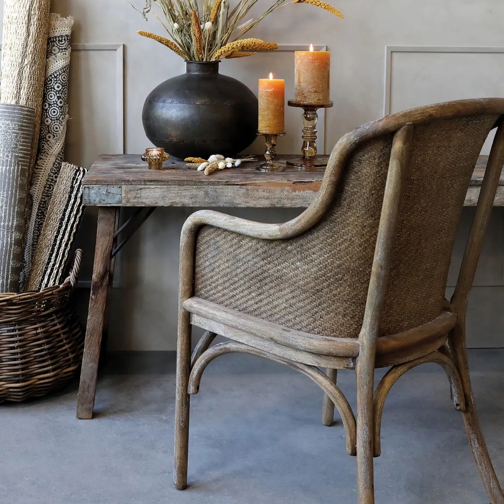 Scaun dining bej din rattan si rachita, cu aspect vintage Old French
