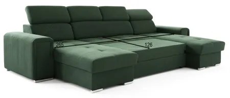 Rozk. canapea colț universal în U cu spațiu depozitare SALVADA verde