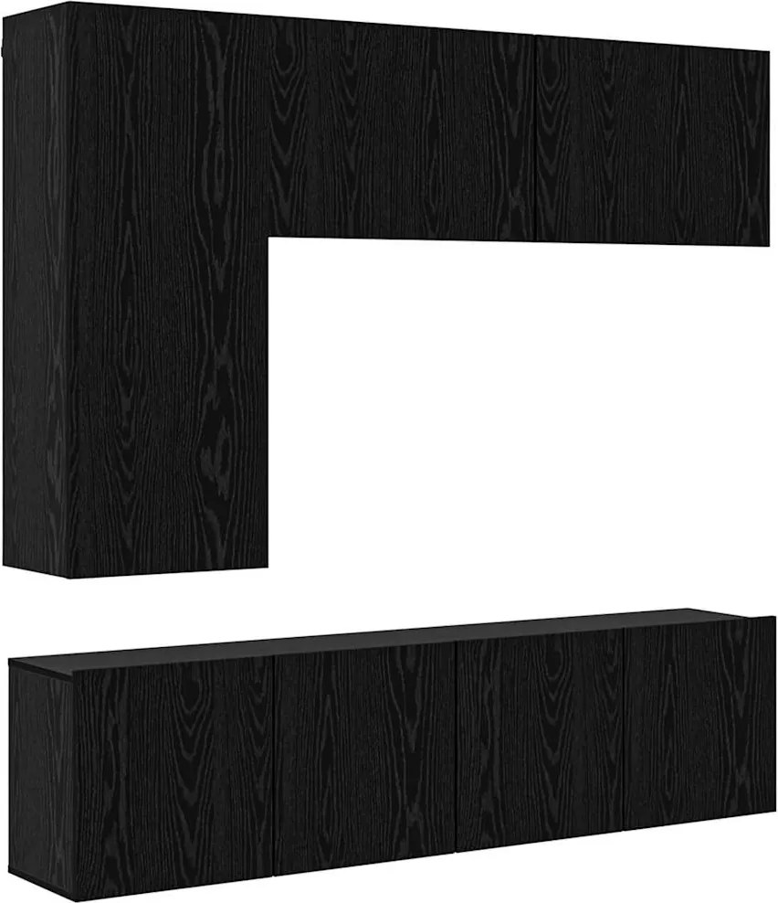 vidaXL Unitate TV de Perete Pe perete 5 pcs Stejar Negru Lemn compozit