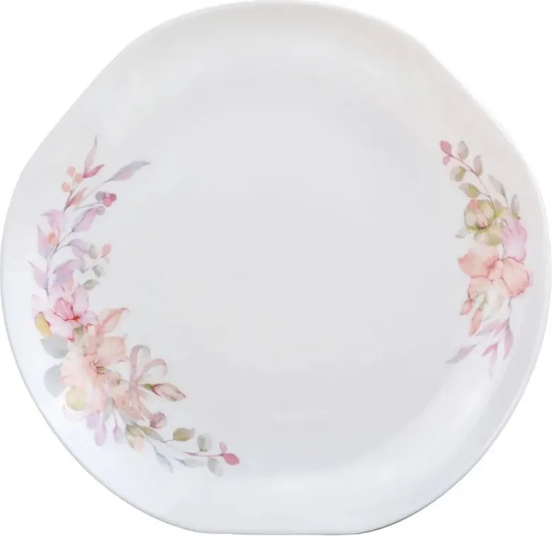 Set de masă Kinghoff KH 2035, 18 piese, pentru 6 persoane, sticlă opală, motiv floral, alb