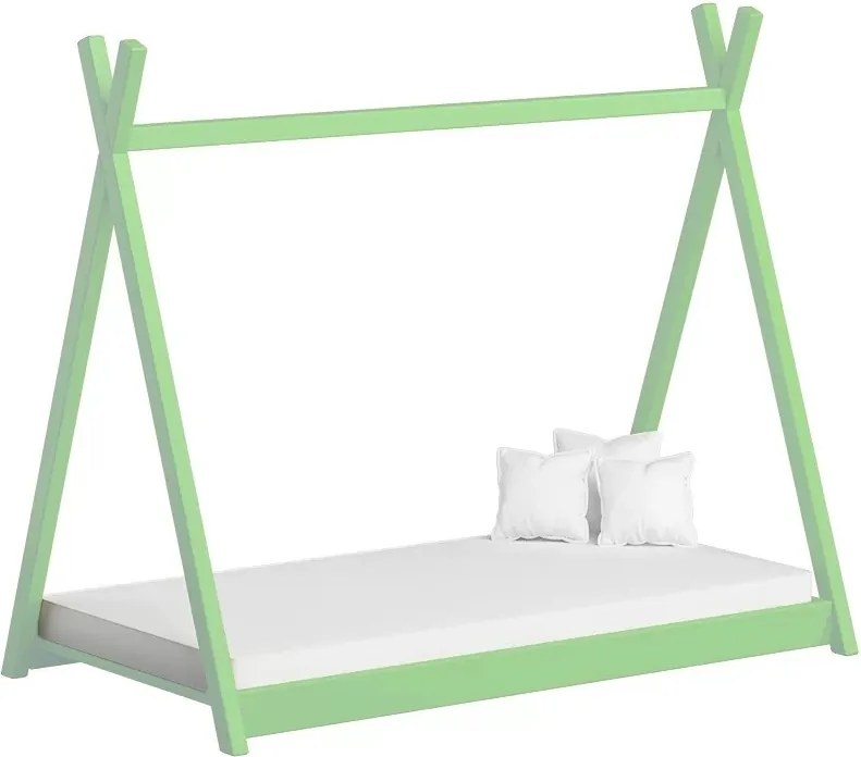 Pat copii Tipi 80x200 din lemn tip căsuță - verde lime