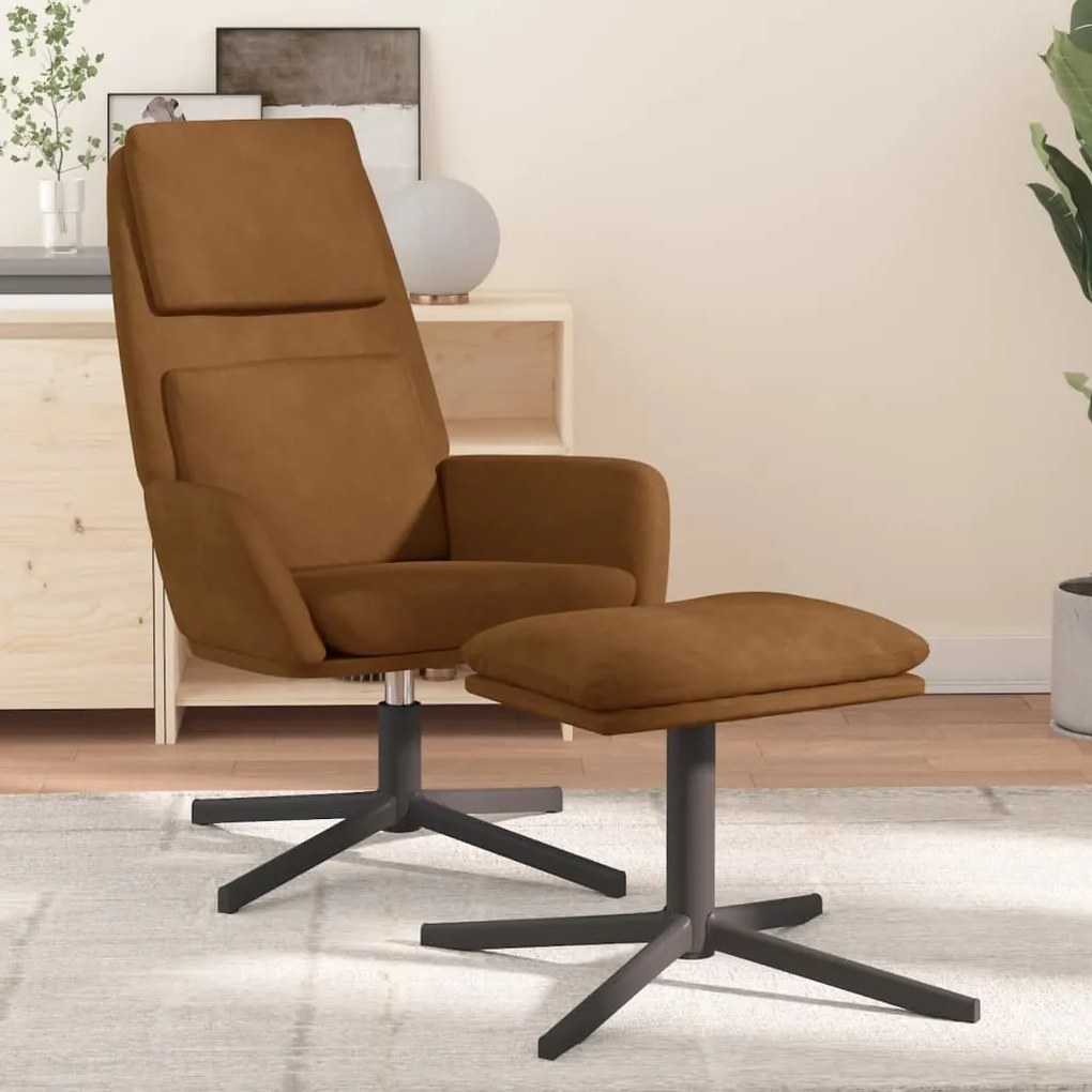 3097806 vidaXL Scaun de relaxare cu taburet, maro, catifea