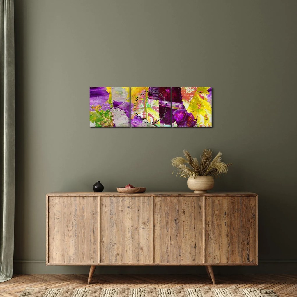 Tablou cu abstracție - pictura (cu ceas) (90x30 cm)