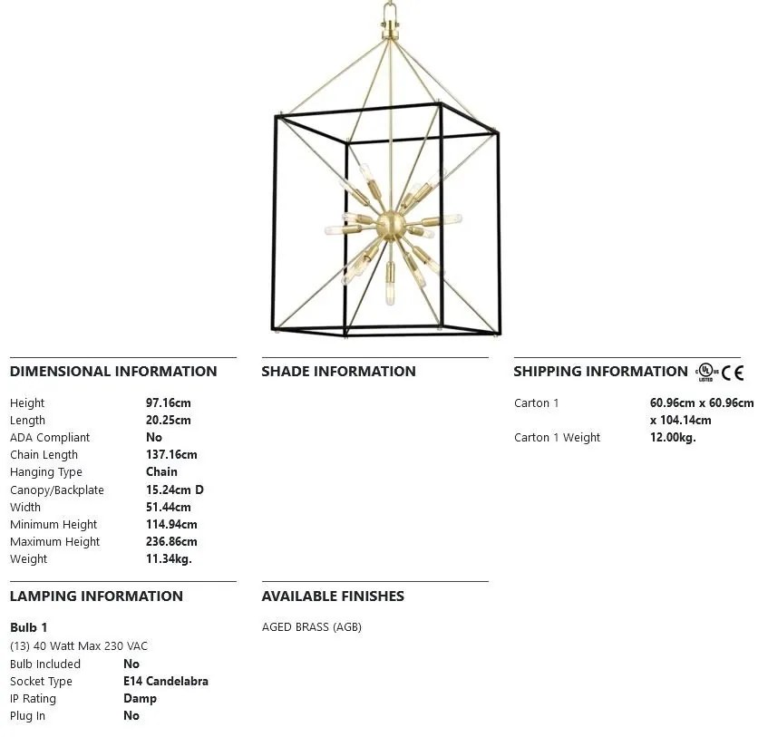 Candelabru, lustra suspendata LUX GLENDALE cu 13 surse de lumina