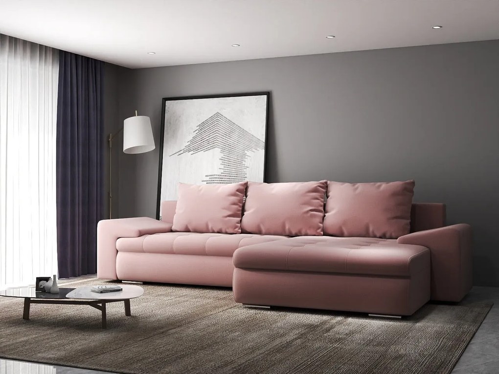 Colțar extensibil dumonde cu ladă de depozitare si sezut confortabil din spuma high-density, Leonardo Royal Roz 260x185 cm II