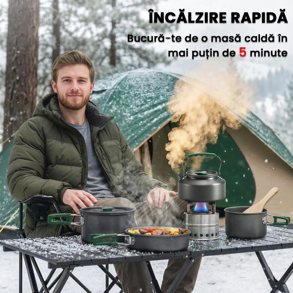Outsunny Set de Oale Camping, 4-5 Persoane, Oțel Inoxidabil, 20.5 x 20.5 x 15.5 cm, Gri | Aosom Romania
