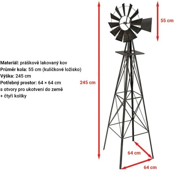 STILISTA Moară de vânt, 245 x 55 cm, oțel, galben