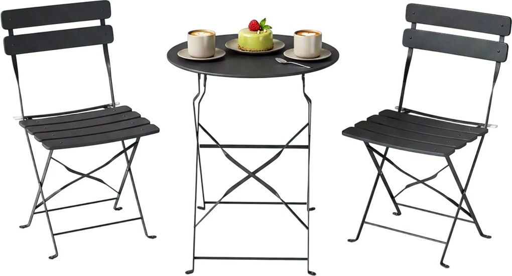 Outsunny Set bistro de grădină 3 piese Masă și 2 scaune pliante cu șipci Protecție dublă anti-rugină Negru | Aosom Romania