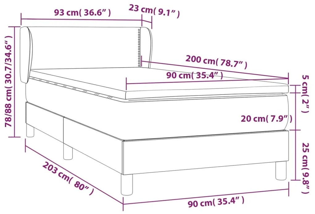 Pat box spring cu saltea, verde inchis, 90x200 cm, catifea Verde inchis, 90 x 200 cm, Culoare unica si cuie de tapiterie