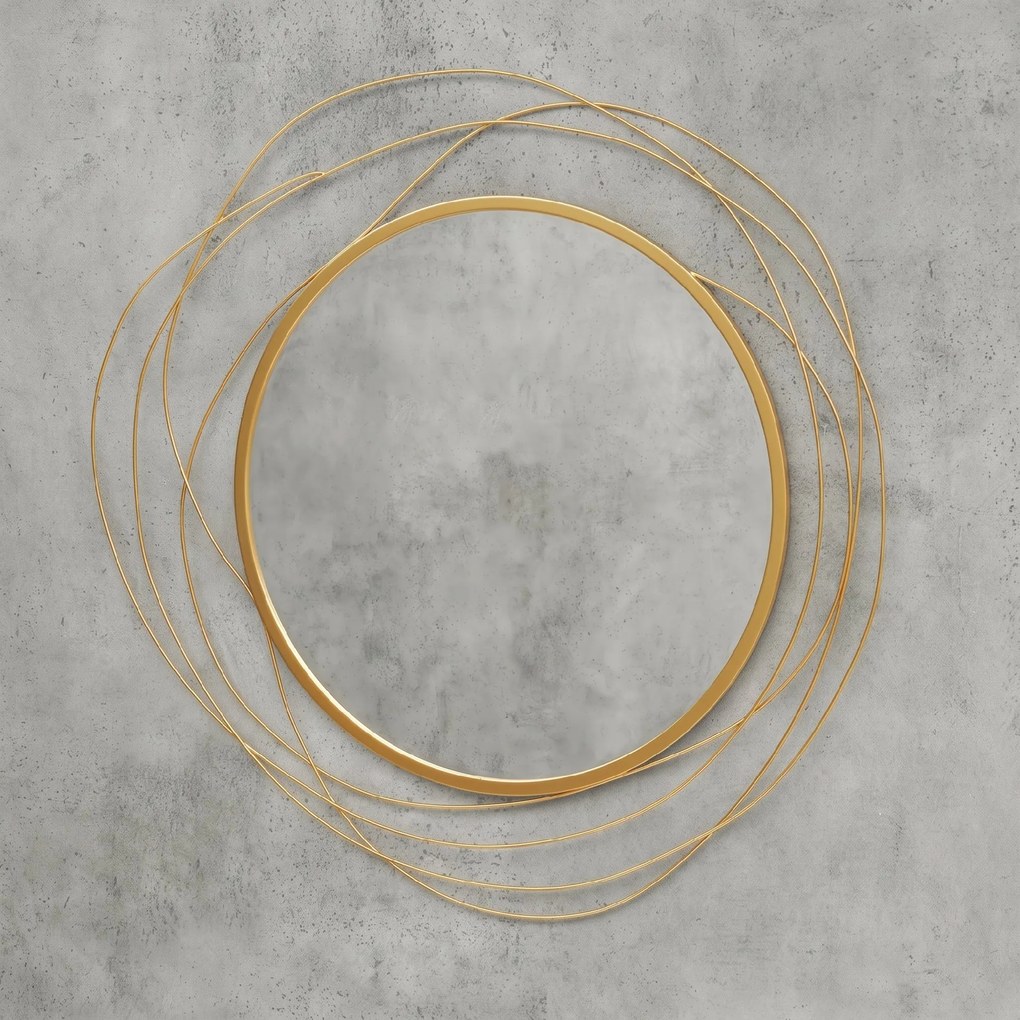 HOMCOM Decor Oglindă de Perete, Artă Metalică de Perete, Oglindă Rotundă pentru Living, Dormitor, Sufragerie, 65x65x1 cm, Auriu | Aosom Romania