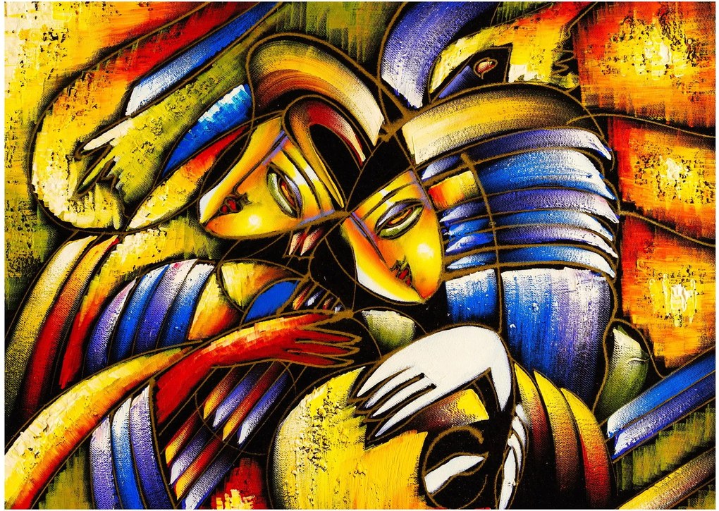 Tablou pe sticlă - Pictură în ulei, îndrăgostiții (70x50 cm)