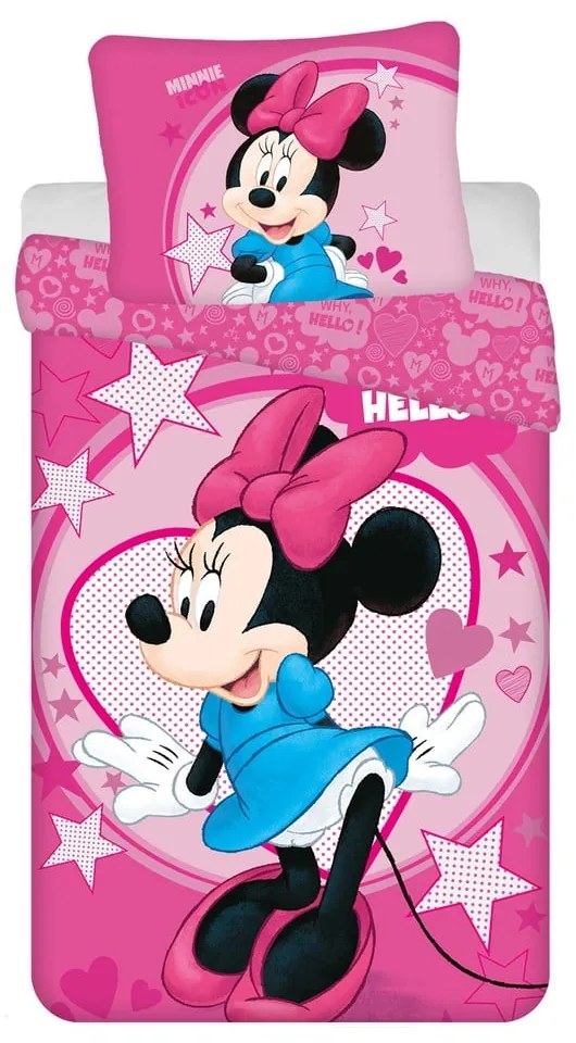 Lenjerie de pat pentru copii roz din microfibră pentru pat de o persoană 140x200 cm Minnie "Hello" – Jerry Fabrics