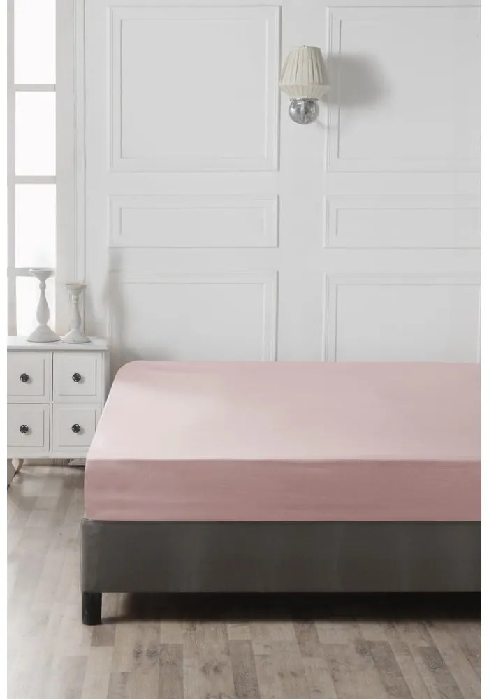 Cearceaf roz din bumbac cu elastic 160x200 cm - Mijolnir