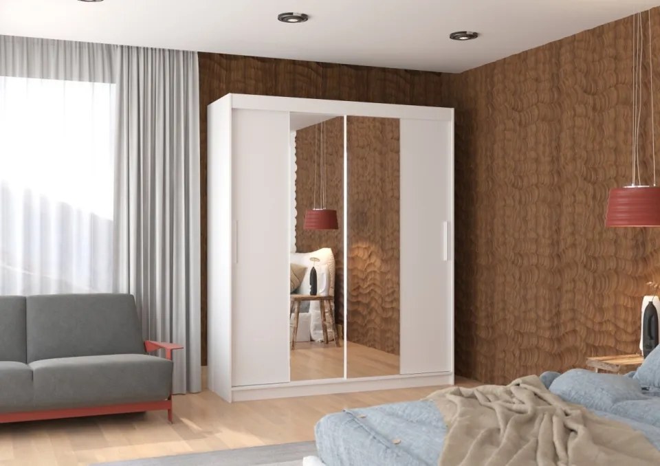 Dulap cu usi glisante si oglinda 180x215 cm, Baltic, ADRK Furniture (Culoare: Sonoma / Alb)