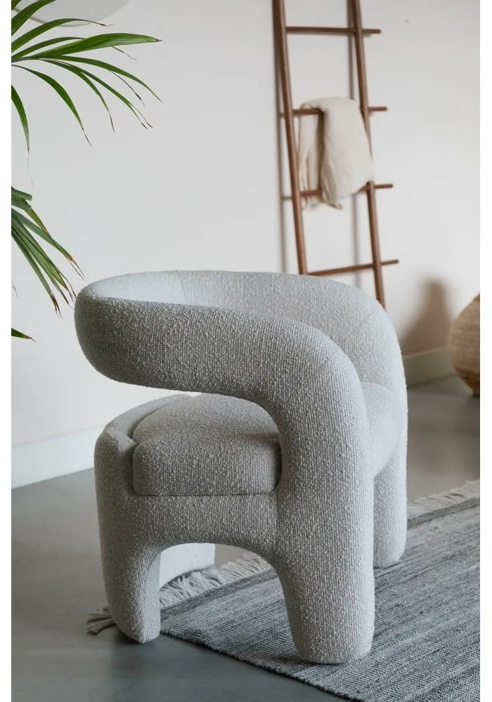 Fotoliu alb cu tapițerie din țesătură bouclé Nova – White Label