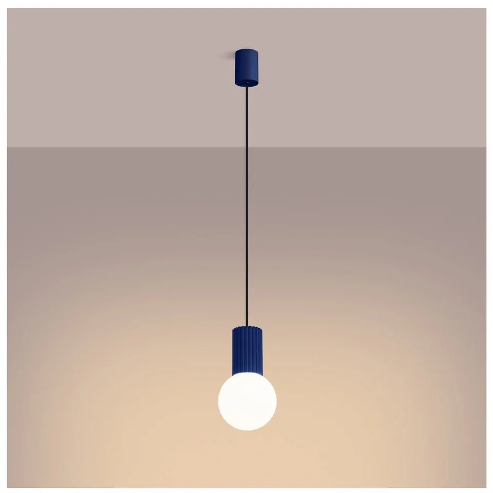 Lustră albastru-închis cu abajur din sticlă ø 12 cm Orbital – Sollux