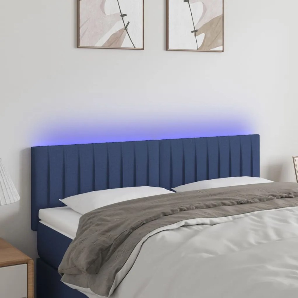 3121854 vidaXL Tăblie de pat cu LED, albastru, 144x5x78/88 cm, textil