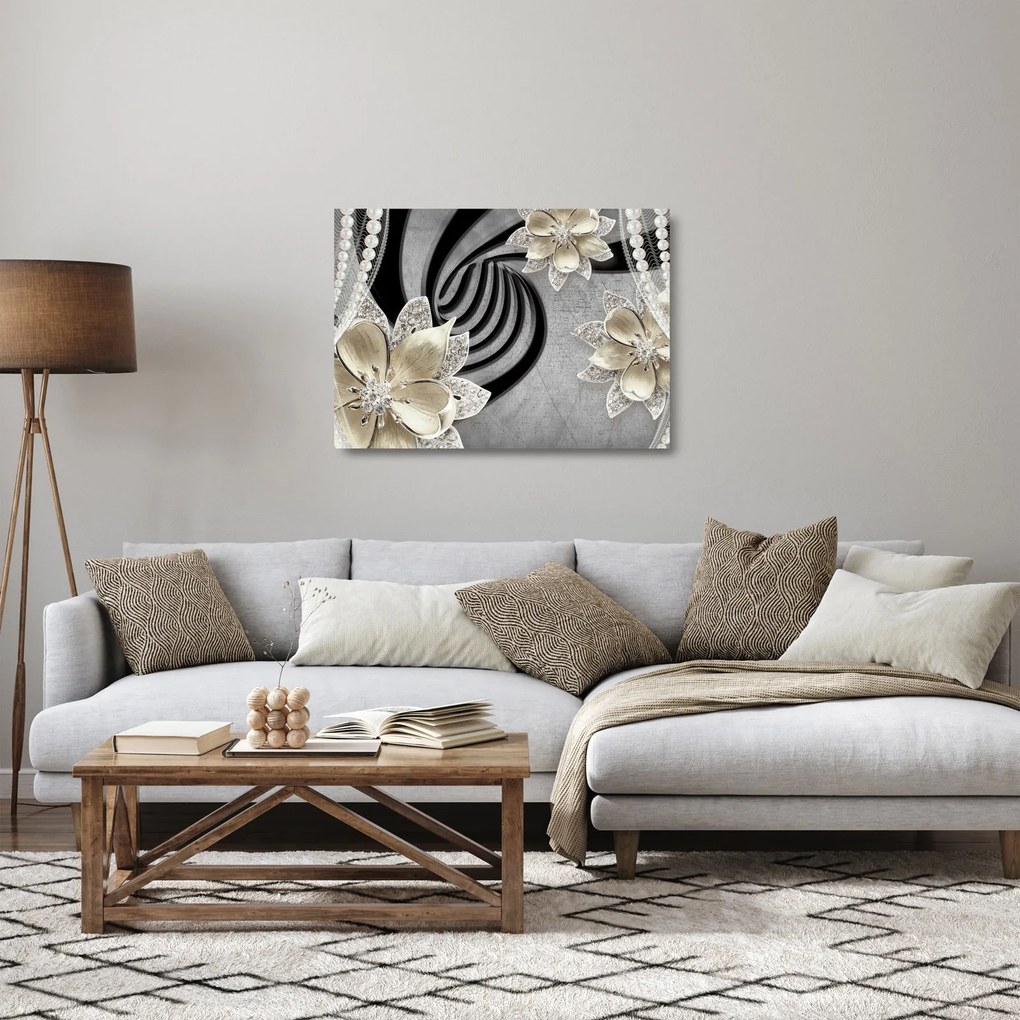 Tablou pe sticlă - 3D Flori aurii (70x50 cm)