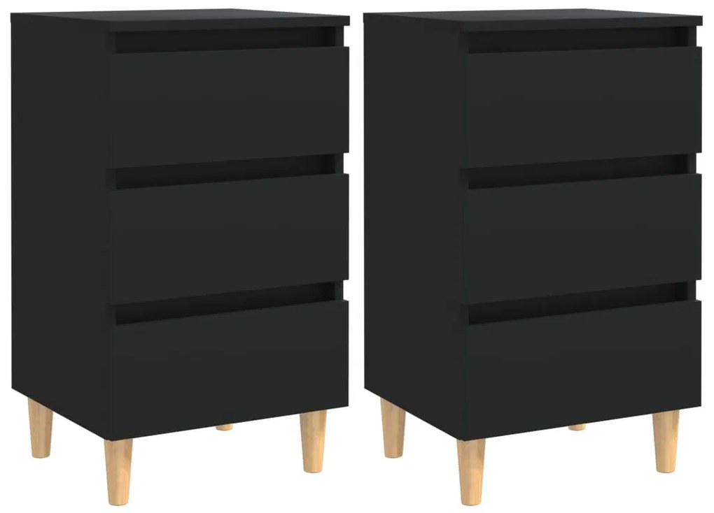 vidaXL Noptiere cu picioare lemn masiv, 2 buc., negru, 40x35x69 cm