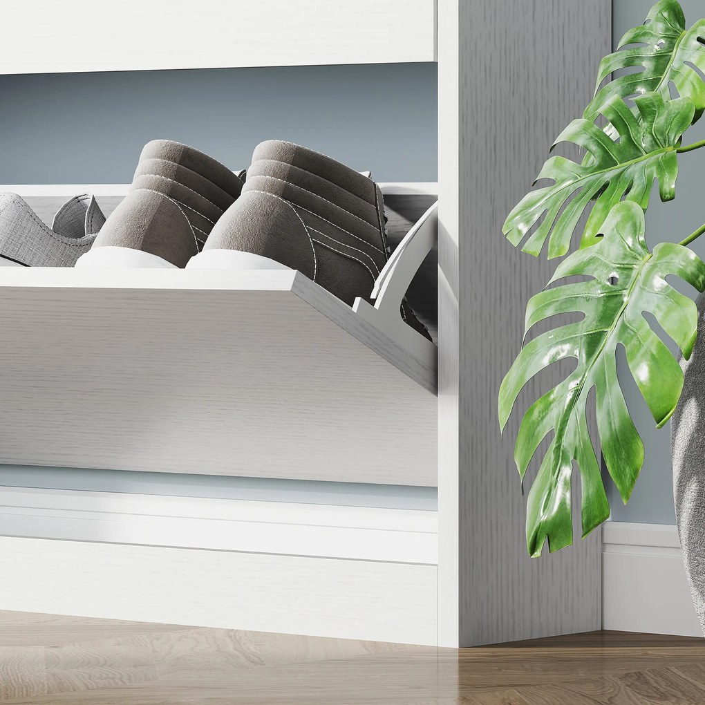 HOMCOM Dulap Subțire cu 3 Uși Rabatabile, pentru 12 Perechi de Pantofi, 80x17x108 cm, Alb | Aosom Romania