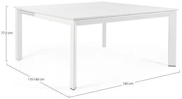 Masă extensibila, din aluminiu, alba, 160/110x160 cm, Konnor, Bizzotto
