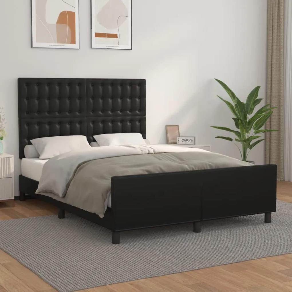 Cadru de pat cu tablie, negru, 140x200 cm, piele ecologica Negru, 140 x 200 cm, Nasturi de tapiterie