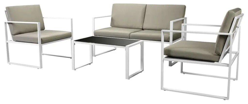 42863 vidaXL Set mobilier de grădină cu perne, 4 piese, alb, oțel