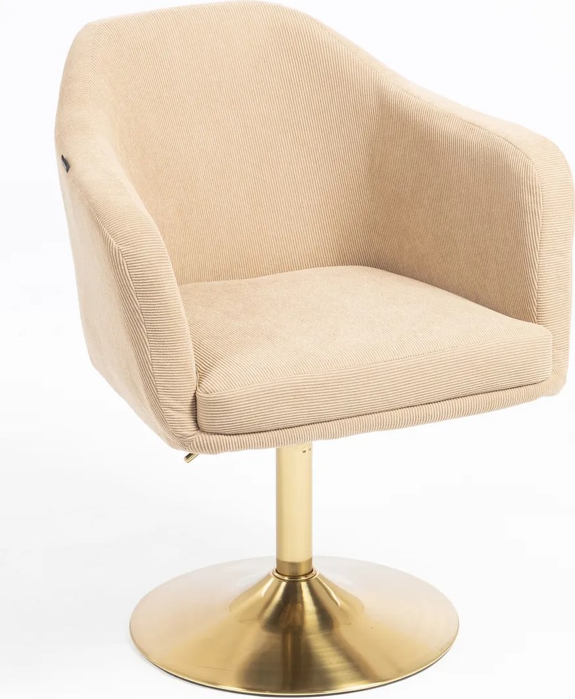 HR832N Scaun Catifea Reiată Premium culoare Bej Ghimbir cu Bază Aurie