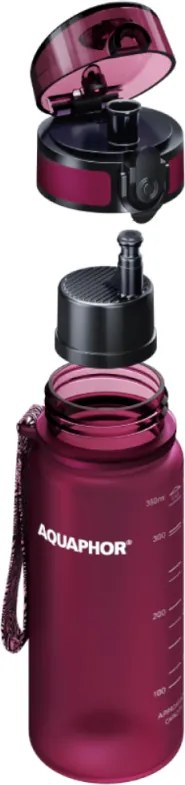 Sticla cu filtru pentru apa Aquaphor City 160028, 350 ml, Tritan, Carbune activ, Aqualen, Capac cu inchidere, Cherry