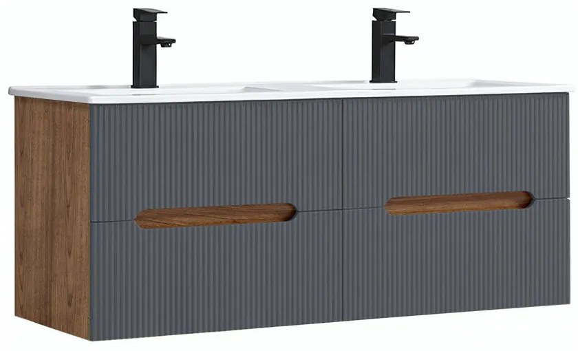 Dulap de baie inferior Trent 120 cu chiuvetă ceramică (2 sertare) stejar sunset-gri antracit