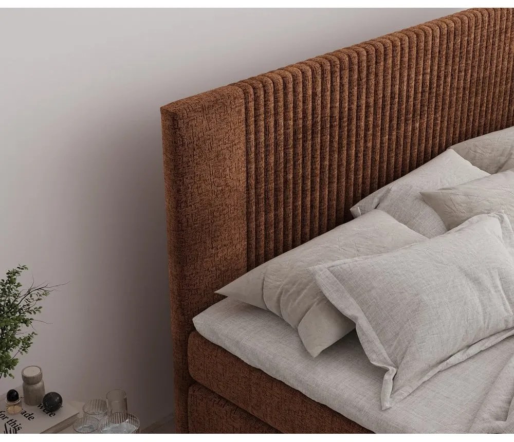 Pat boxspring portocaliu cu spațiu de depozitare 160x200 cm Bergamo – Maison de Rêve