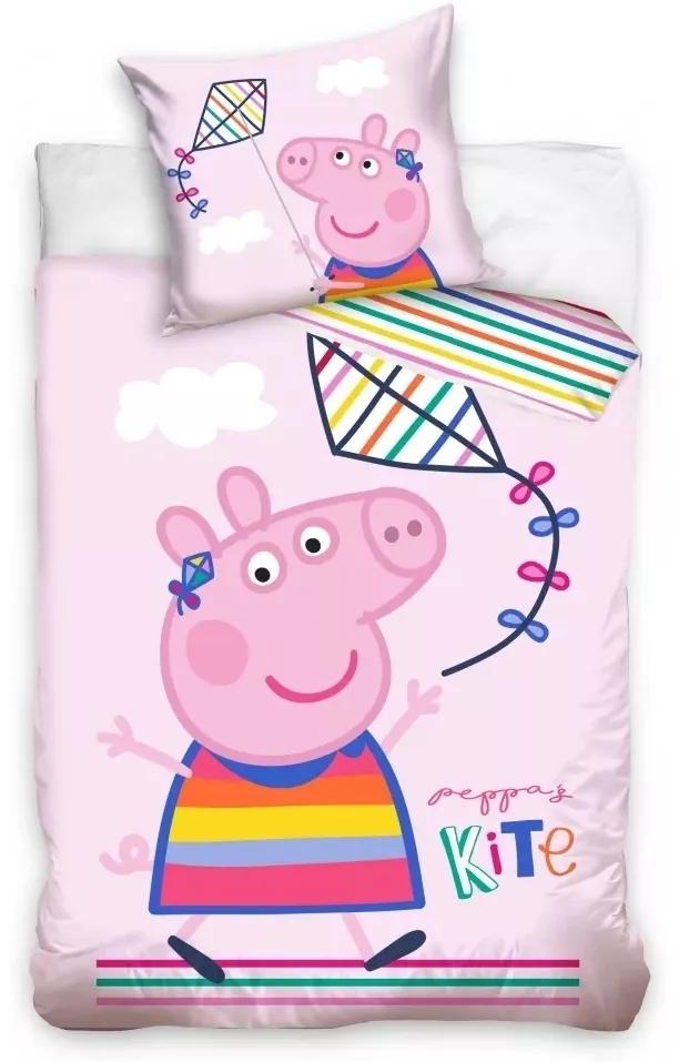 Set lenjerie pat copii Peppa Pig Kite 100x135 + 40x60 SunCity roz