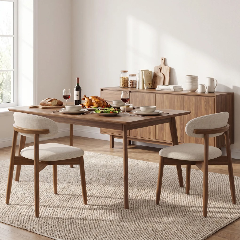 HOMCOM Set 2 scaune de dining moderne, cu spătar curbat, alb crem | Aosom Romania