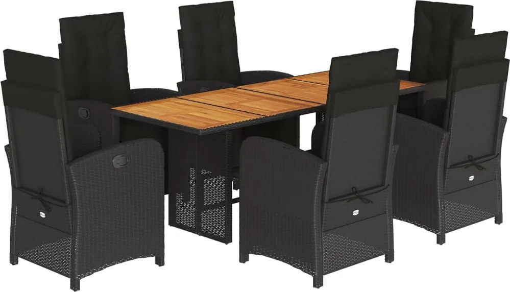 vidaXL Set mobilier de grădină cu perne, 7 piese, negru, poliratan