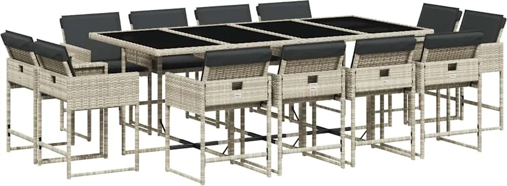 vidaXL Set mobilier de grădină cu perne 13 piese gri deschis poliratan