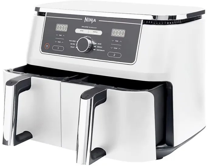 Friteuza dubla cu aer cald Ninja AF400EUWH, 2470W, 9.5 L, 6 programe, 40-240°C, Zone independente, Alb