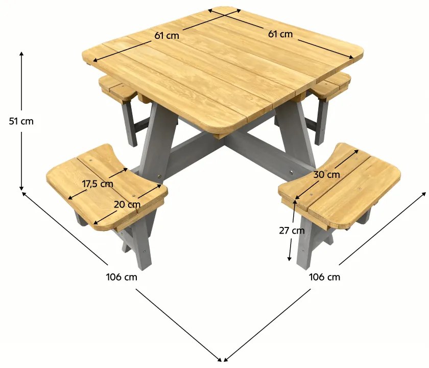 Set mobilier de grădină pentru copii, realizat din lemn, maro / gri, PIKIO