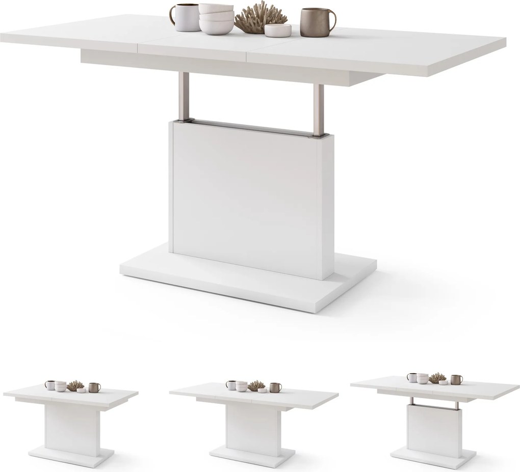 Mazzoni ASTON MINI Alb Mat - MĂSUȚĂ DE CAFEA MODERNĂ EXTENSIBILĂ REGLABILĂ PE ÎNĂLȚIME MASĂ TRANSFORMABILĂ
