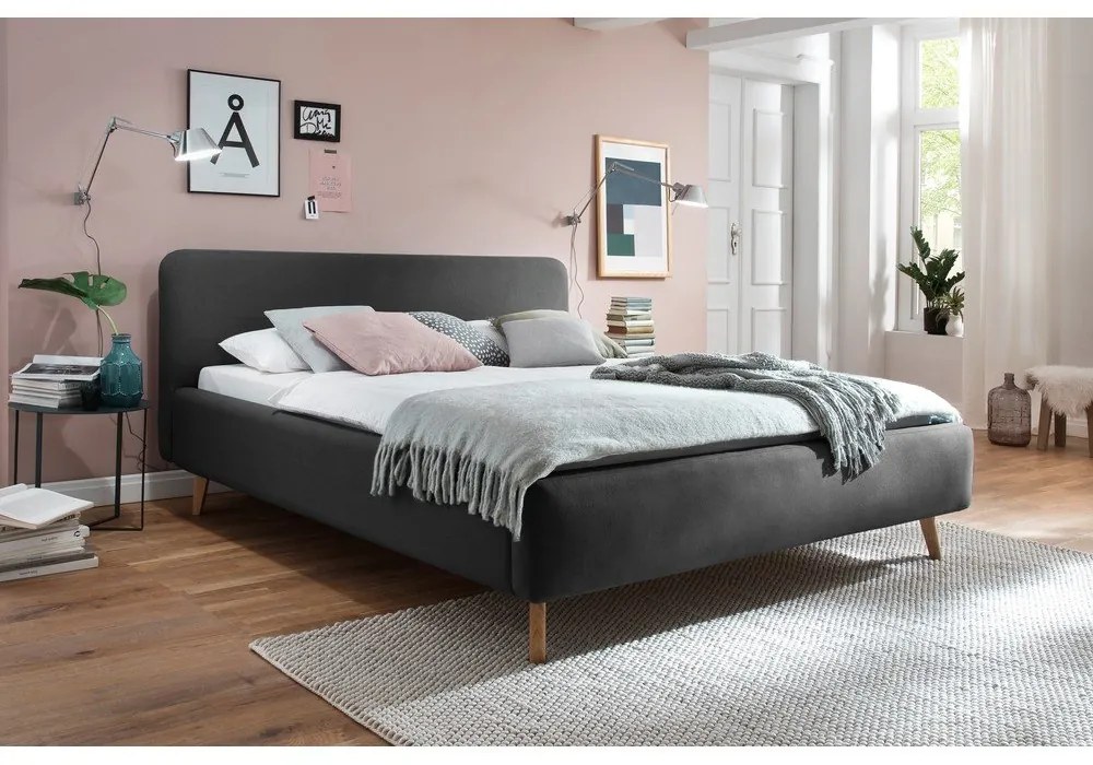 Pat matrimonial gri antracit tapițat fără somieră 140x200 cm Mattis – Meise Möbel