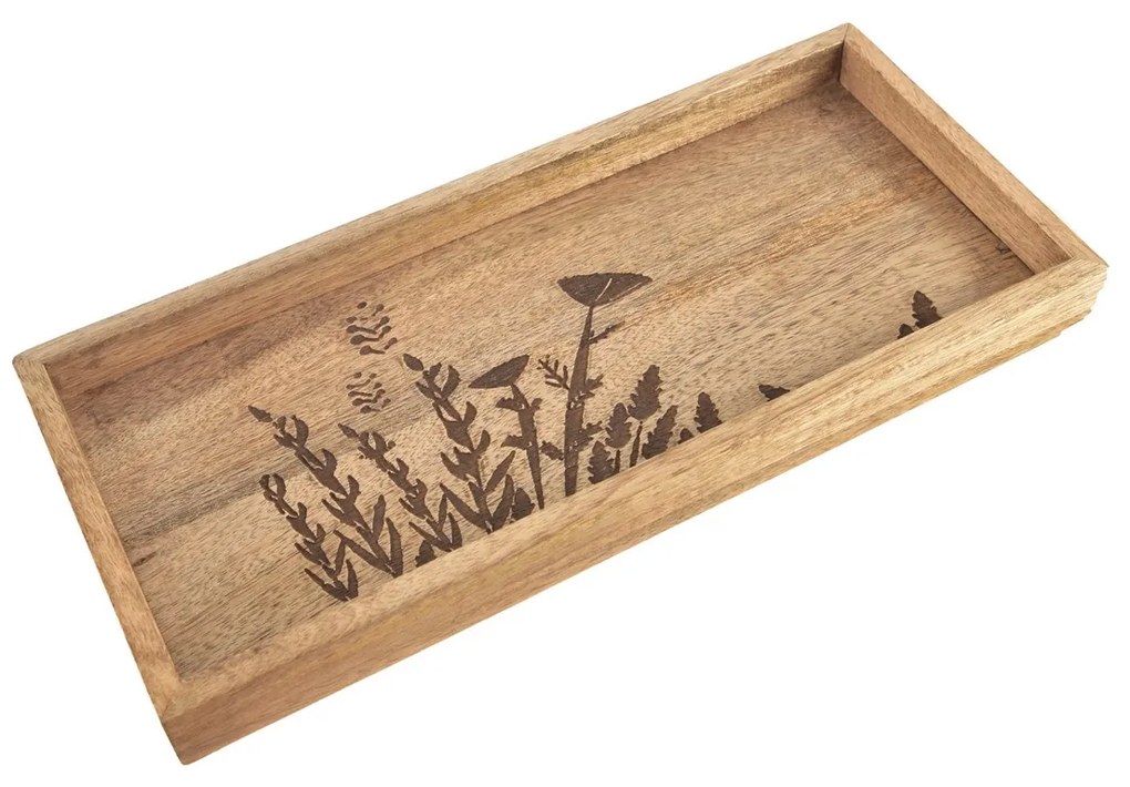 Tavă decorativă din lemn de mango InDecor Meadow,36 x 16 x 4 cm