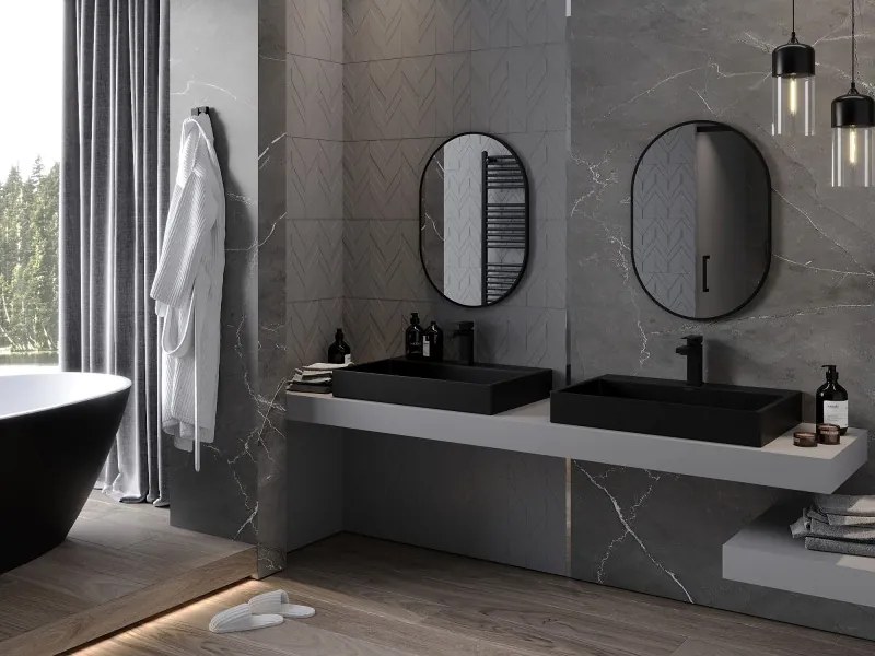 Mexen Loft oglindă baie ovală 70 x 50 cm, ramă neagră - 9851-070-050-000-70