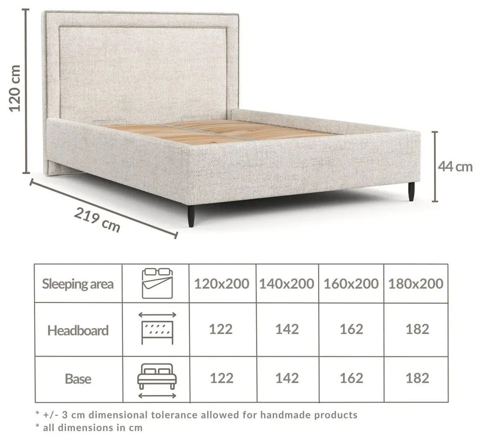 Pat matrimonial crem tapițat cu spațiu de depozitare cu somieră 180x200 cm Baleine – Maison de Rêve