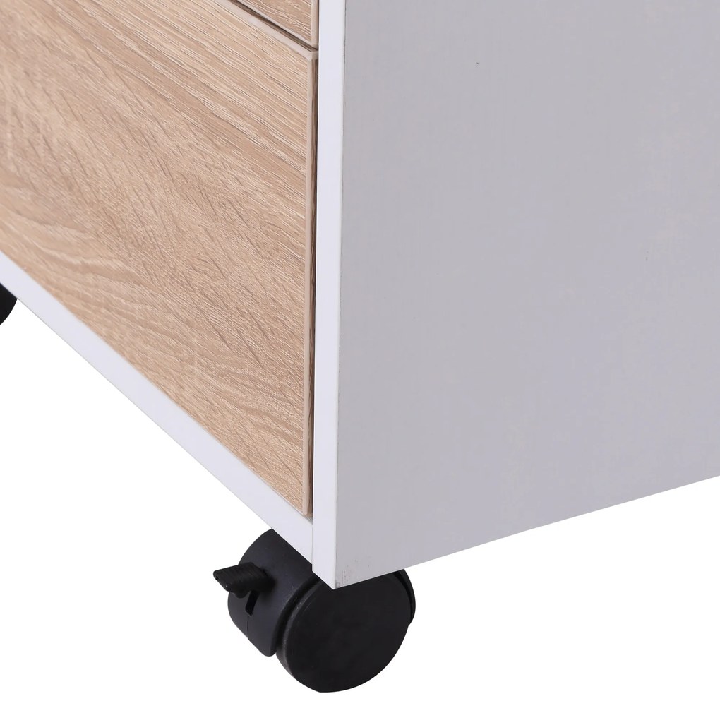 Comoda din MDF cu 3 Sertare si 4 roti cu rotatie de 360 ° (2 cu frane), pentru Birou sau Studio Alba si Lemn 31x37x7.2cm HOMCOM | Aosom Romania