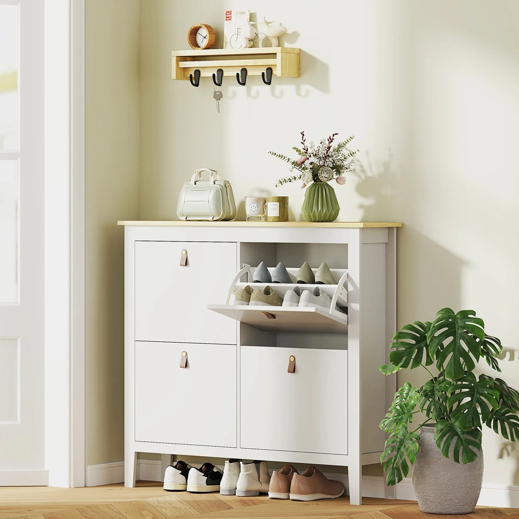 HOMCOM Pantofar Slim cu 4 Sertare pentru 20 Perechi de Pantofi, Mărime EU44 și Separatoare Reglabile, 105x24x95,5 cm, Alb | Aosom Romania