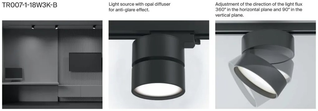 Spot LED, accesoriu pentru sinele monofazate Unity, Onda negru 18W 4000K