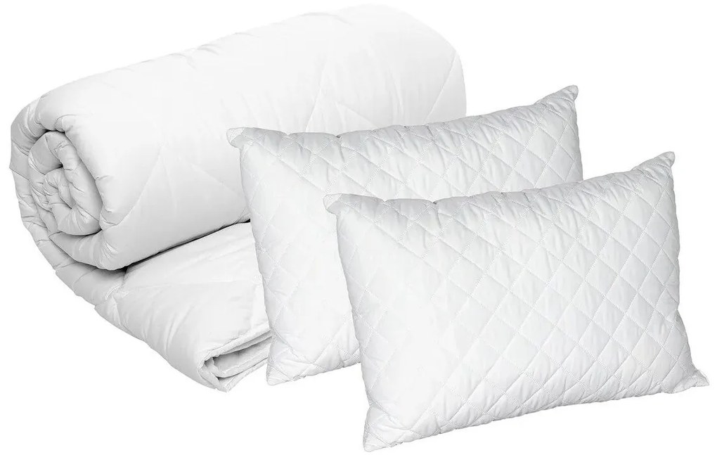 Set blanche 2 perne microfibra si pilota matlasata, 350g/mp
