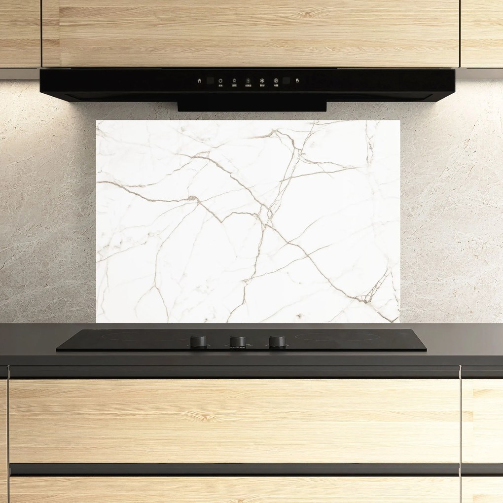 Panou Sticla Bucatarie, 30x40cm, Protectie aragaz, Antistropi, Termorezistent, Abstracte, Marble, White Brown Lines Marble